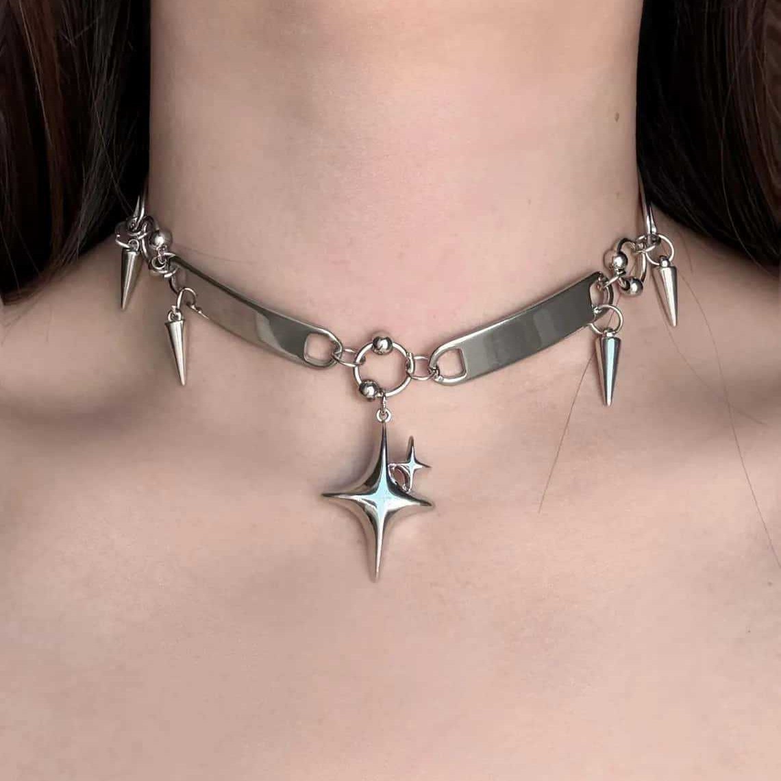 Women'S Y2K Accessories - Collana girocollo punk con stelle rivettate,